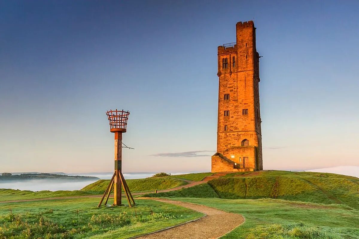 Victoria Tower on Castle Hill overlooking Huddersfield at dawn